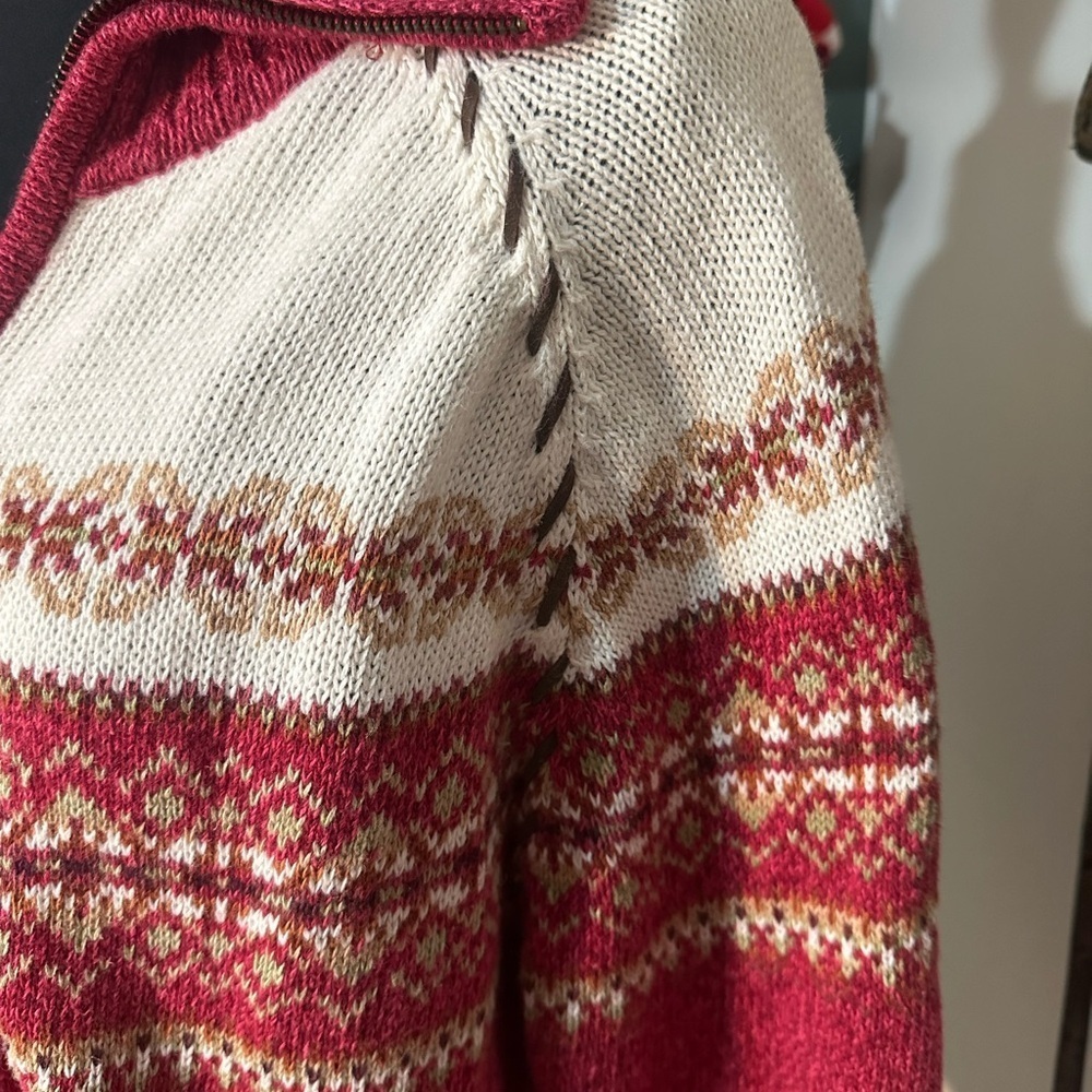 Vintage Tiara International Red and White Knit Zip-Up Sweater Size L - Picture 3 of 5